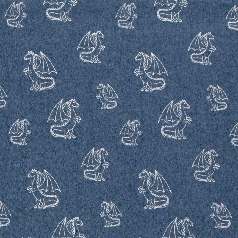 Tecido Jeans stretch azul claro Dragões | Tissus Loup