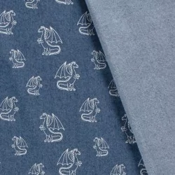 Fabric Jean light blue stretch Dragons  | Wolf Fabrics