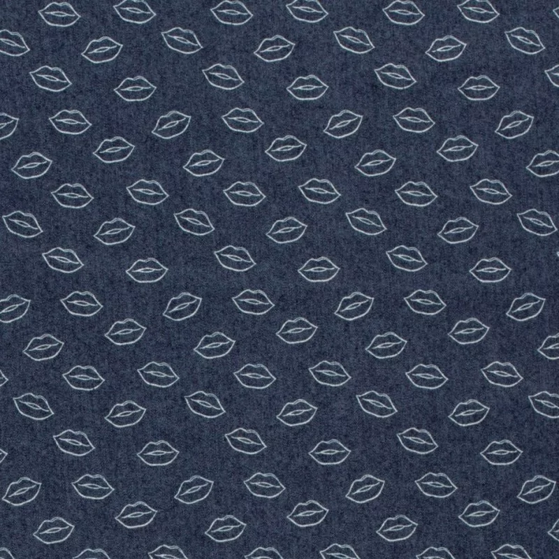 Tecido Jeans stretch azul escuro Lábios | Tissus Loup