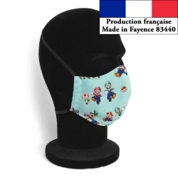 Masque protection barrière Mario Luigi turquoise design à la mode réutilisable AFNOR Nikita Loup