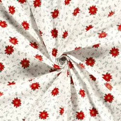 Fabric Cotton Christmas red star flower white background |  Wolf Fabrics