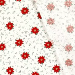 Tecido de Algodão Flor estrela vermelha de Natal fundo branco | Tissus Loup
