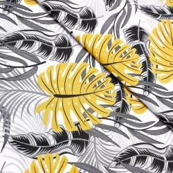 Tecido de Algodão Folhas de Monstera pretas e mostarda | Tissus Loup