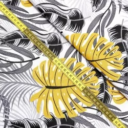 Fabric Cotton black and mustard monstera leaves | Wolf Fabrics