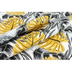 Fabric Cotton black and mustard monstera leaves | Wolf Fabrics