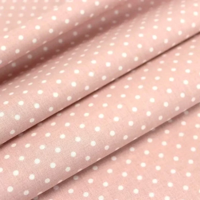Tessuto di Cotone a Pois Bianchi 4mm su Fondo Rosa Polvere | Tissus Loup