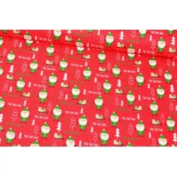 Tissu Père Noël Vert Ho ho ho fond rouge | Tissus Loup