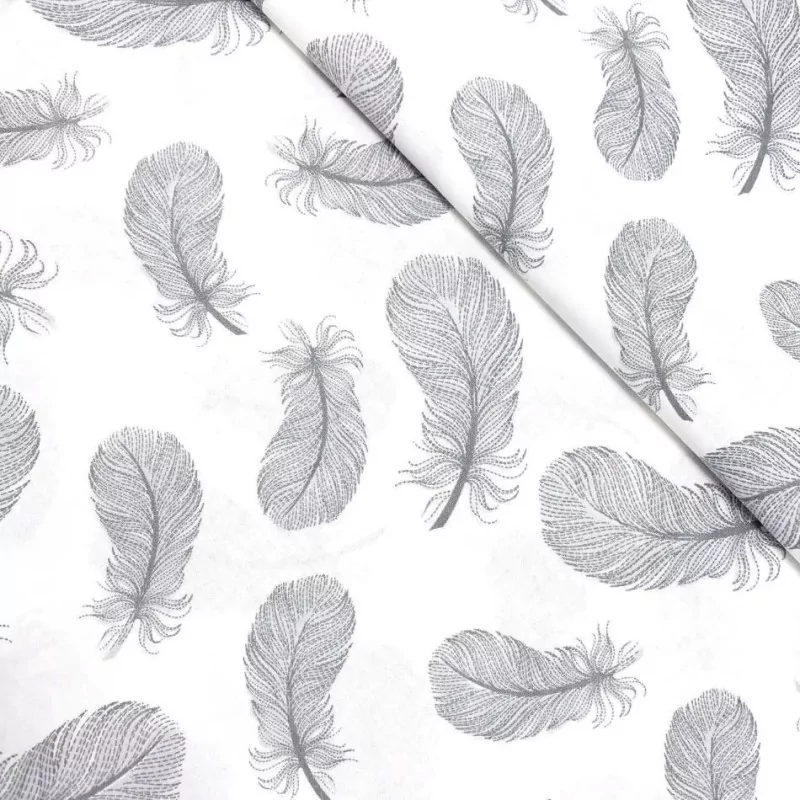 Fabric Cotton Grey feathers | Wolf Fabrics