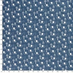Fabric Jean light blue stretch printed Elephant Lion and Palm tree  | Wolf Fabrics