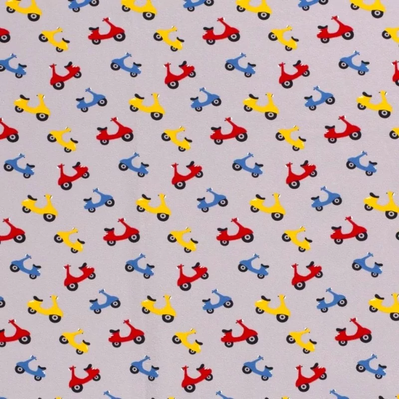 Tela de jersey Motos multicolores fondo gris claro | Telas Lobo
