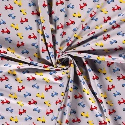 Jersey Fabric Motorbikes multicolor gray background | Wolf Fabrics