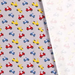 Tessuto Jersey Motos multicolor su sfondo grigio chiaro | Tissus Loup