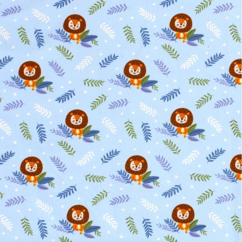 Fabric Jersey Cotton Little Lion  light sky-blue background| Wolf Fabrics