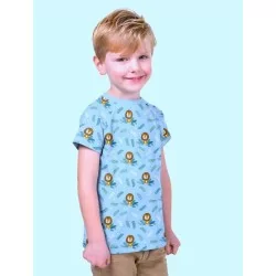 Tessuto Jersey cotone Piccolo Leone su fondo cielo blu | Tissus Loup