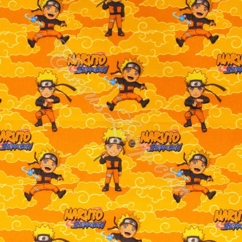 Fabric Cotton Naruto Shippuden Yellow orange background | Wolf Fabrics