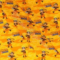 Tessuto di cotone con licenza Naruto Shippuden su sfondo giallo arancione | Tissus Loup
