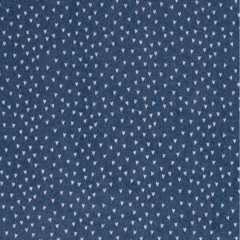 Tissu Jean stretch imprimé bleu clair petits Cœurs | Tissus Loup