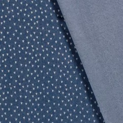 Fabric Jean light blue stretch printed Small hearts  | Wolf Fabrics