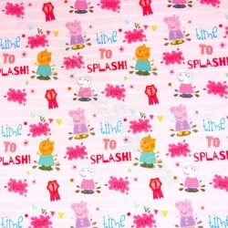 Fabric Peppa Pig and Candy Cat Pink background
