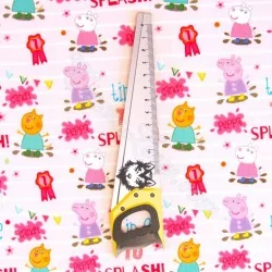 Tecido de algodão Peppa Pig e Candy Cat Fundo Rosa | Tissus Loup