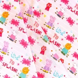 Katoenen Stof Peppa Pig en Candy Cat Roze achtergrond | Wolf Stoffen