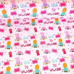 Katoenen Stof Peppa Pig en Candy Cat Roze achtergrond | Wolf Stoffen