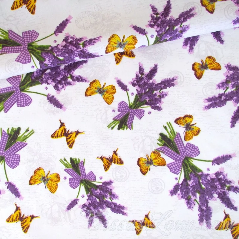 Tecido Buquê de Lavanda e Borboleta | Tissus Loup