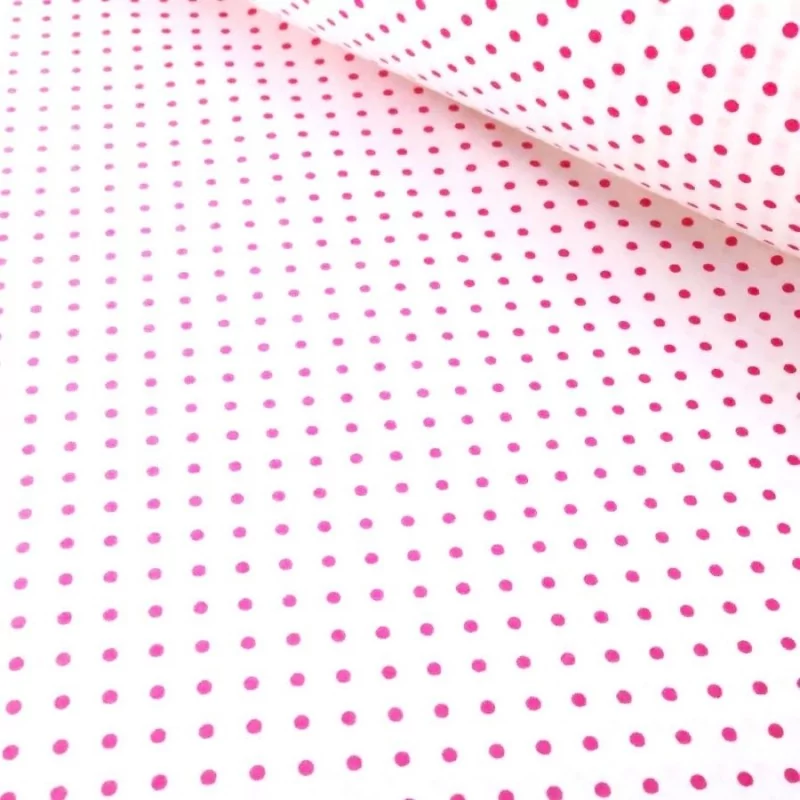 Tissu Coton Pois Fuchsia 4mm Fond Blanc | Tissus Loup