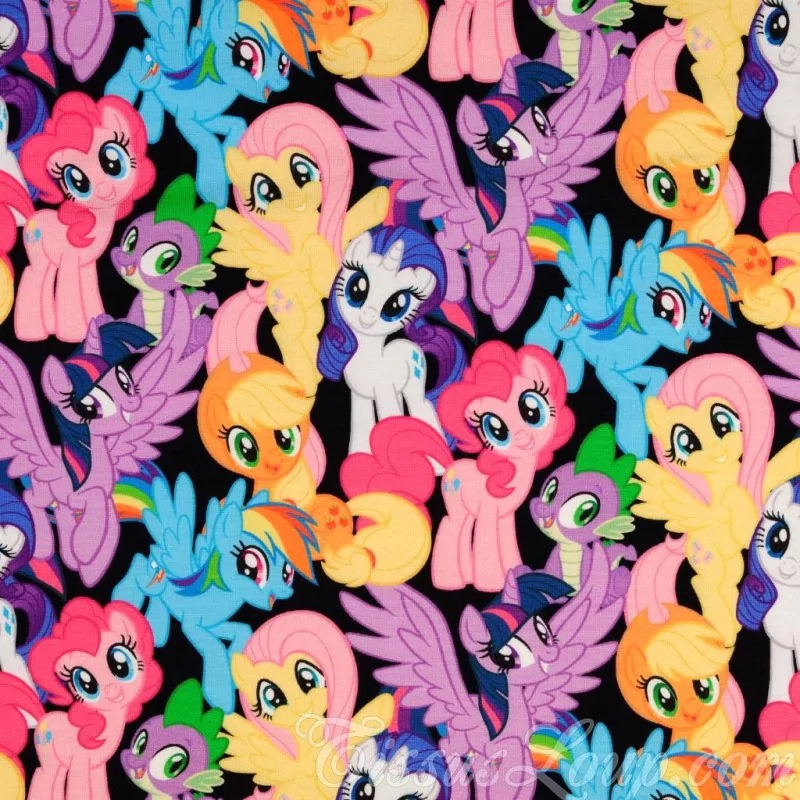 Fabric Jersey Cotton My Little Pony Black Background | Wolf Fabrics