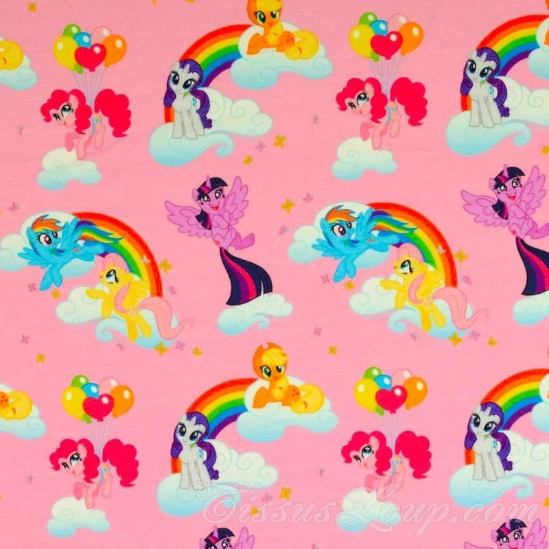 Jersey Stof katoen My Little Pony roze achtergrond | Wolf Stoffen