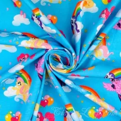 Tissu Jersey coton Tissu Jersey My Little Pony Fond Turquoise Mon Petit Poney | Tissus Loup