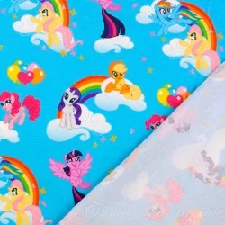 Tissu Jersey coton My Little Pony Fond Turquoise Mon Petit Poney | Tissus Loup