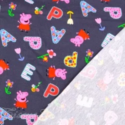 Tela Jersey algodón de Peppa Pig Fondo Gris Oscuro  | Telas Lobo