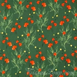 Tecido de Algodão Papoula Fundo Verde | Tissus Loup