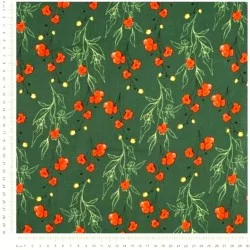Fabric Cotton Poppies Green Background | Wolf Fabrics
