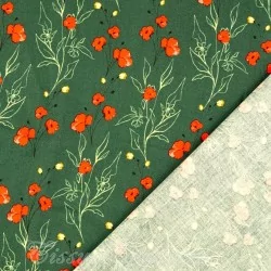 Tecido de Algodão Papoula Fundo Verde | Tissus Loup