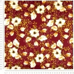 Baumwollstoff Philadelphus Weiße Blumen Hintergrund Terracotta | Wolf Stoffe