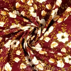 Fabric Cotton Philadelphus White Flowers Terracotta Background| Wolf Fabrics