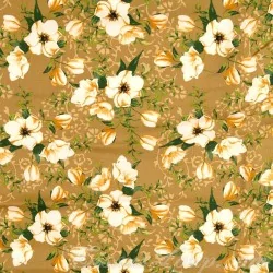 Stof witte bloemen Philadelphus mosterd achtergrond