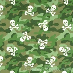 Tecido de Algodão Camuflado Verde e Caveiras | Tissus Loup