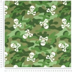 Tissu Coton Camouflage Vert et Têtes de mort | Tissus Loup