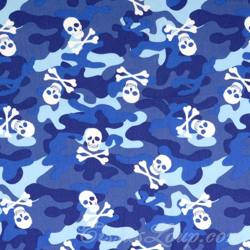 Fabric Cotton skulls and Blue Camouflage | Wolf Fabrics