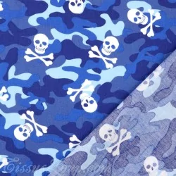 Baumwollstoff Totenköpfen und blaues Camouflage | Wolf Stoffe