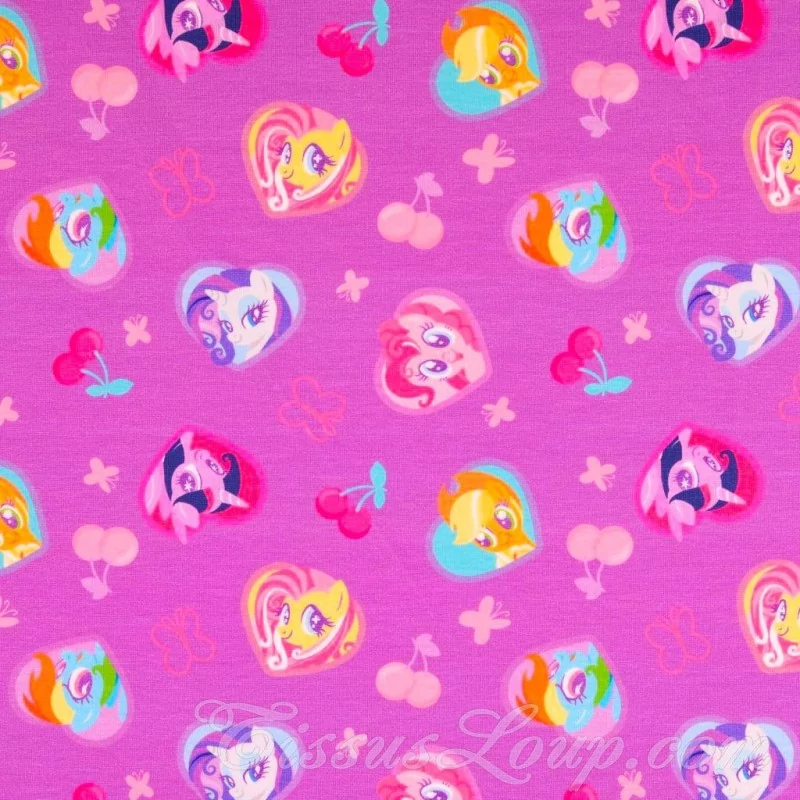 Fabric Jersey Cotton My Little Pony Navy Purple-pink background | Wolf Fabrics