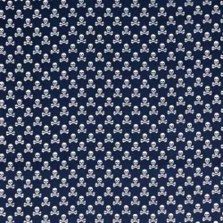 Baumwollstoff Totenköpfen Totenköpfe und gekreuzte Knochen dunkelblauer Hintergrund | Wolf Stoffe