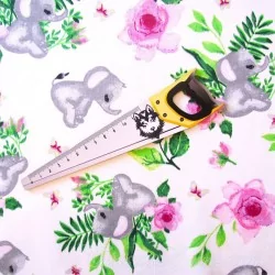 Tissu Coton Éléphant avec Fleur | Tissus Loup
