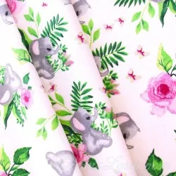 Tessuto di Cotone Elefante con Fiore | Tissus Loup