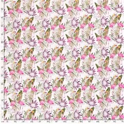 Jersey Stof Flamingo Roze en Tropische Protea Bloem | Wolf Stoffen