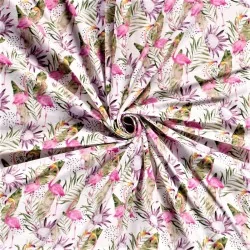 Jersey Fabric Flamingo and Tropical Protea Flower | Wolf Fabric