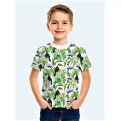 Jersey Fabric Toucan and Tropical Exotic Flowers | Wolf Fabric